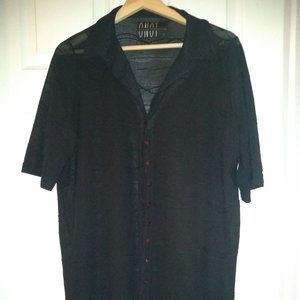 vintage sheer oversized button down black blouse